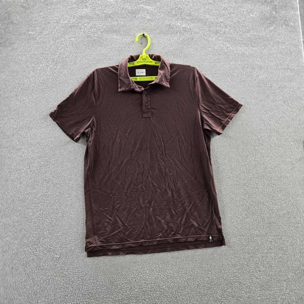 Smartwool Men Polo M Brown Activewear Short Sleeve Logo Merino Wool